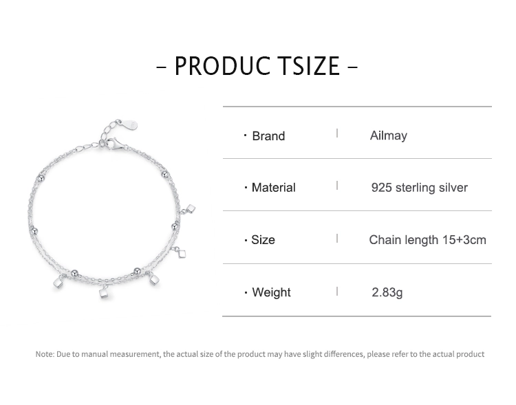 Fashion Simple Block Line Chain Women Bracelet 925 Sterling Silver