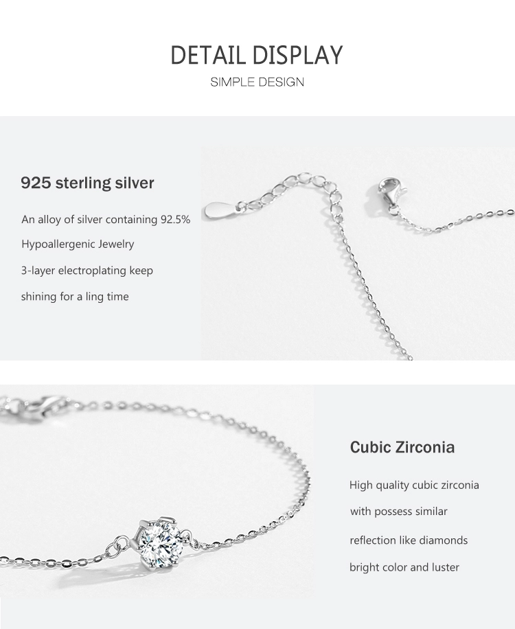 Classics Round Sparkling Clear CZ Chain Type Bracelet 925 Sterling Silver
