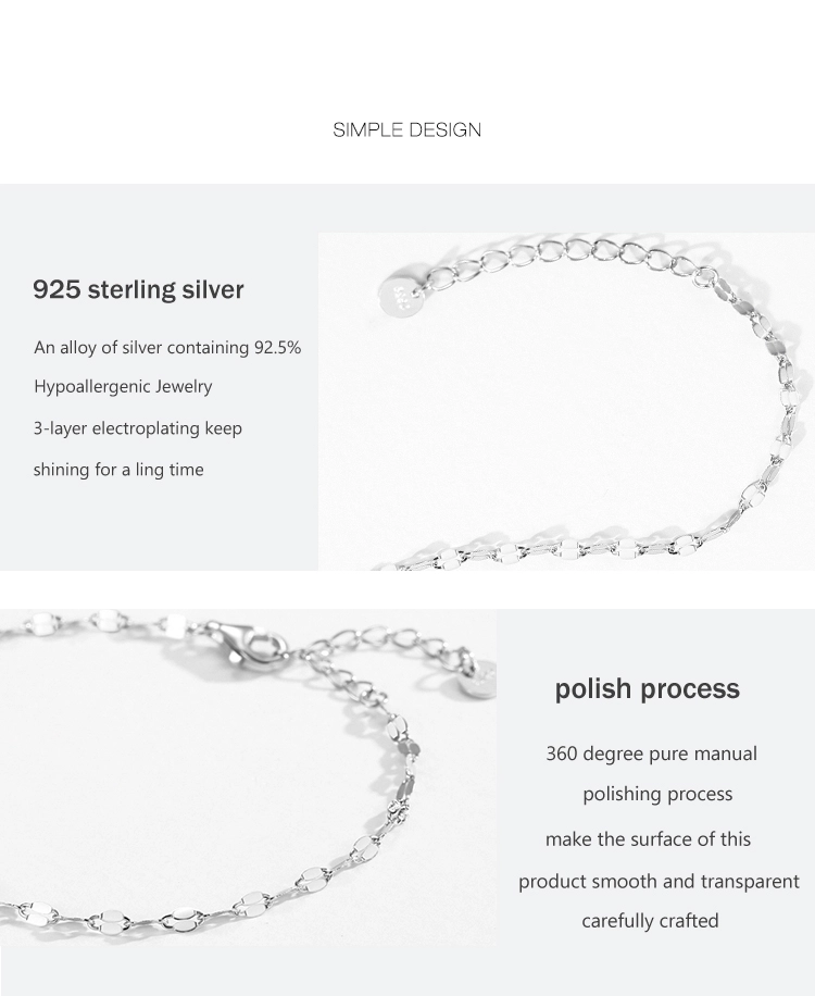 Sequins Stackable Bracelet Women Genuine 925 Sterling Silver