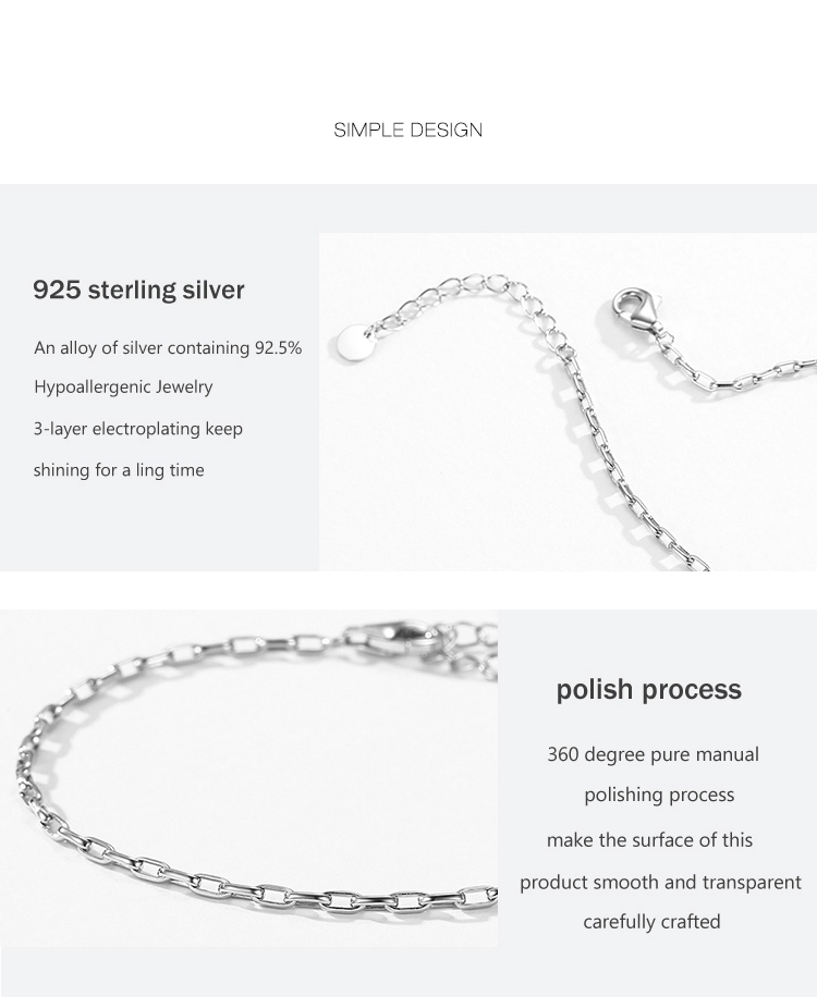 Stackable Geometric Fashion Chain Bracelet 925 Sterling Silver