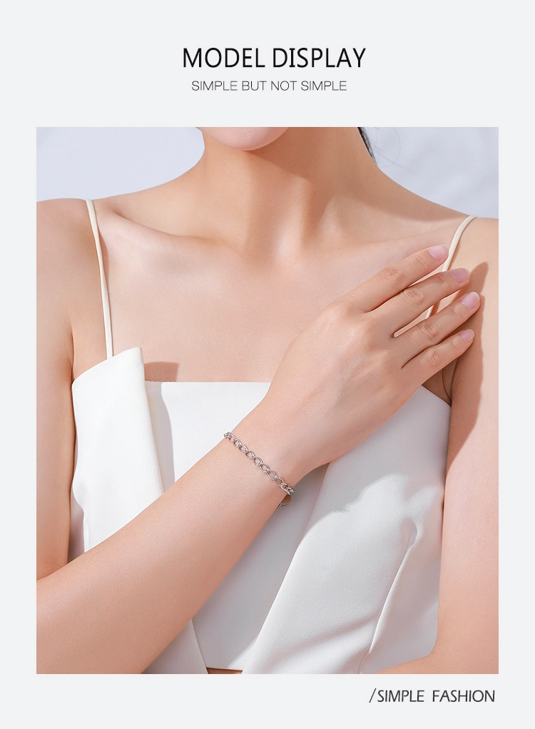 Classic Basic Chain Strip Bracelet 925 Sterling Silver
