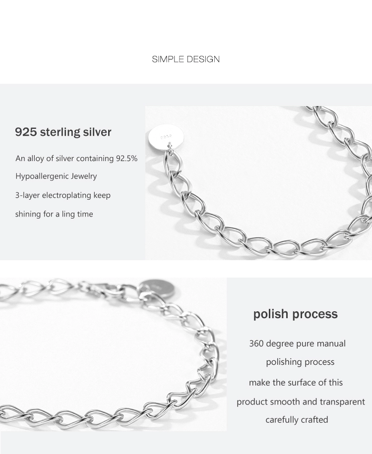 Classic Basic Chain Strip Bracelet 925 Sterling Silver