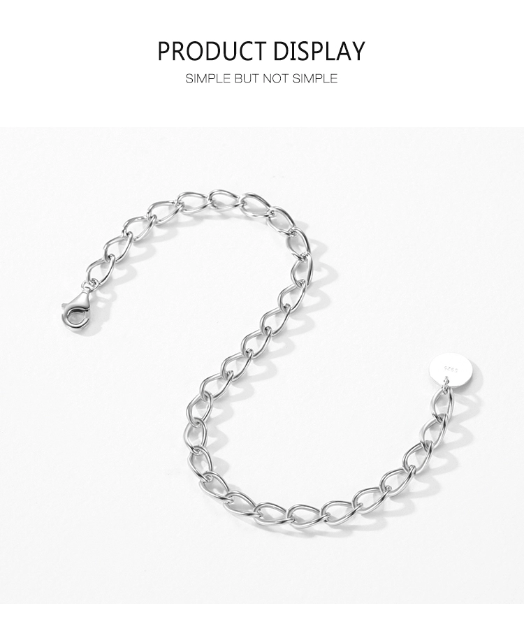 Classic Basic Chain Strip Bracelet 925 Sterling Silver
