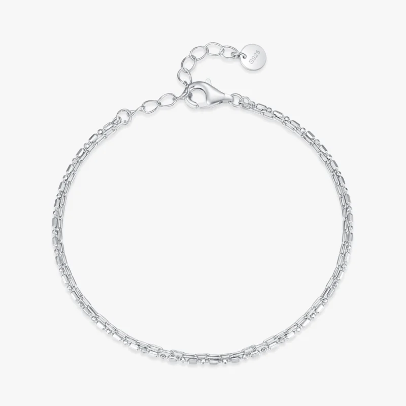 Line Chain Bilayer Bracelets Real 925 Sterling Silver