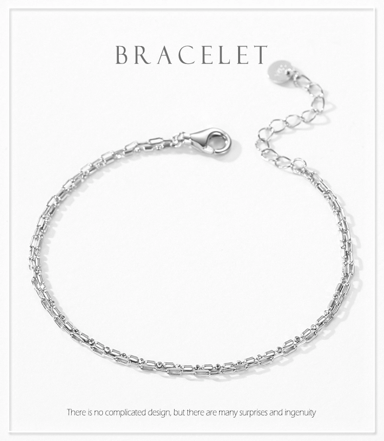 Line Chain Bilayer Bracelets Real 925 Sterling Silver