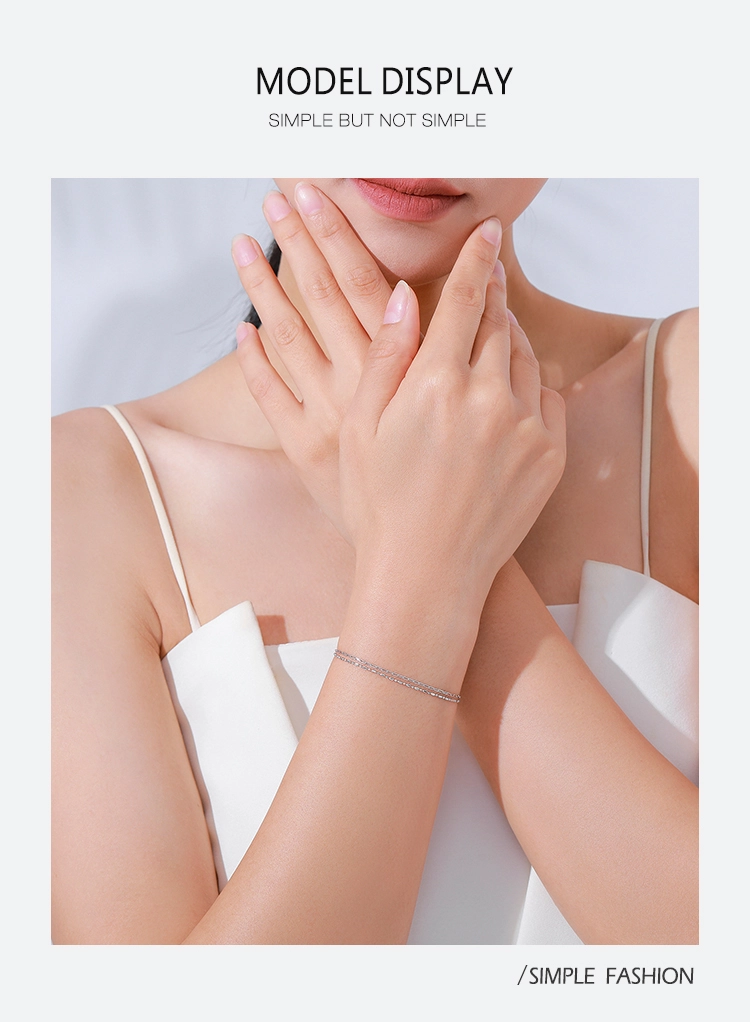 Line Chain Bilayer Bracelets Real 925 Sterling Silver