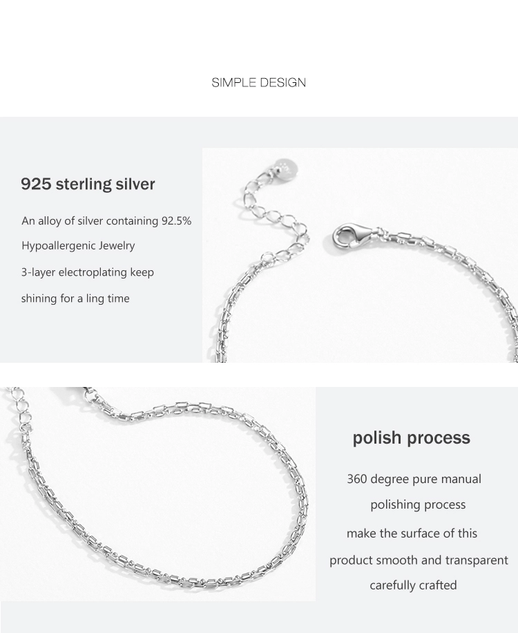 Line Chain Bilayer Bracelets Real 925 Sterling Silver