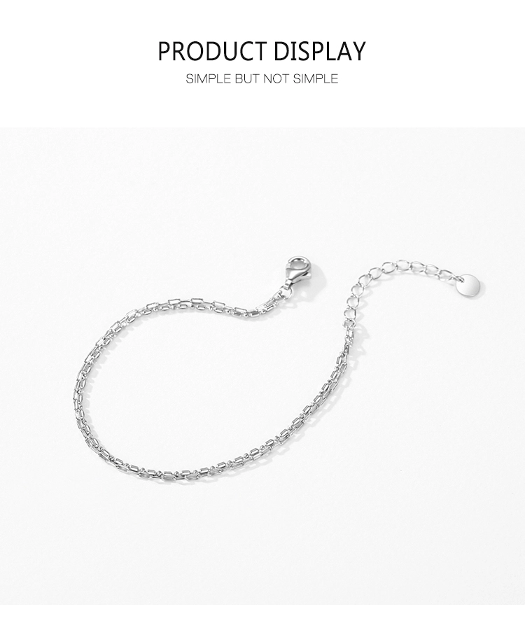 Line Chain Bilayer Bracelets Real 925 Sterling Silver