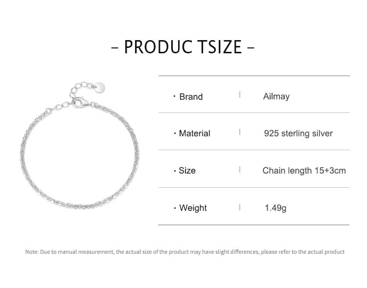 Line Chain Bilayer Bracelets Real 925 Sterling Silver