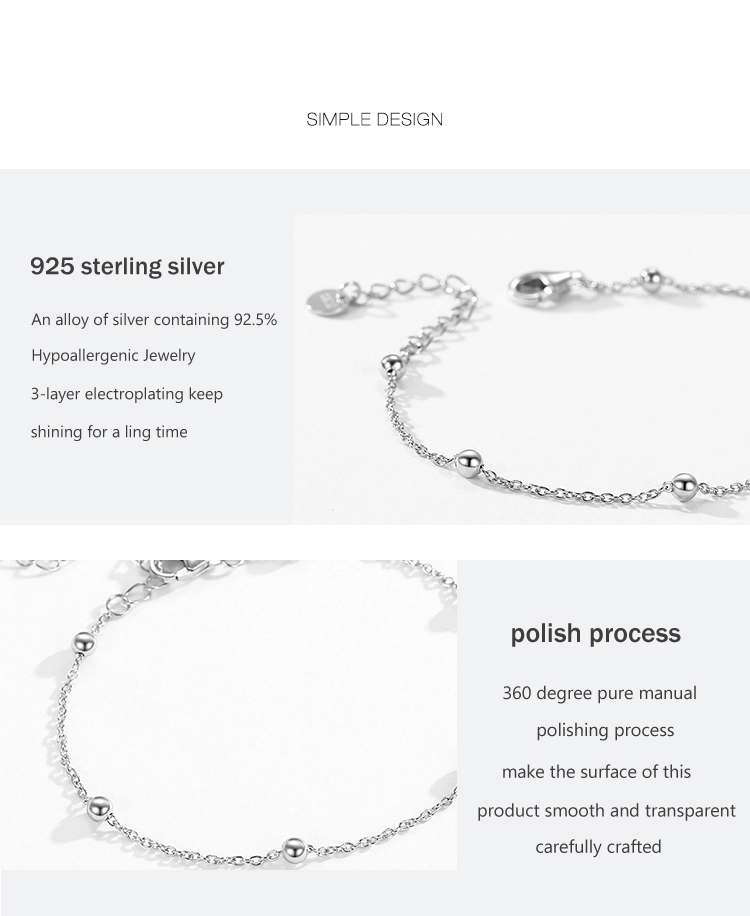 Beads Line Chain Bracelets Adjustable 925 Sterling Silver