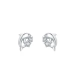 Cute Dolphin Stud Earrings Zircon Animal Sterling Silver