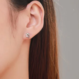 Cute Dolphin Stud Earrings Zircon Animal Sterling Silver