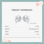 Cute Dolphin Stud Earrings Zircon Animal Sterling Silver