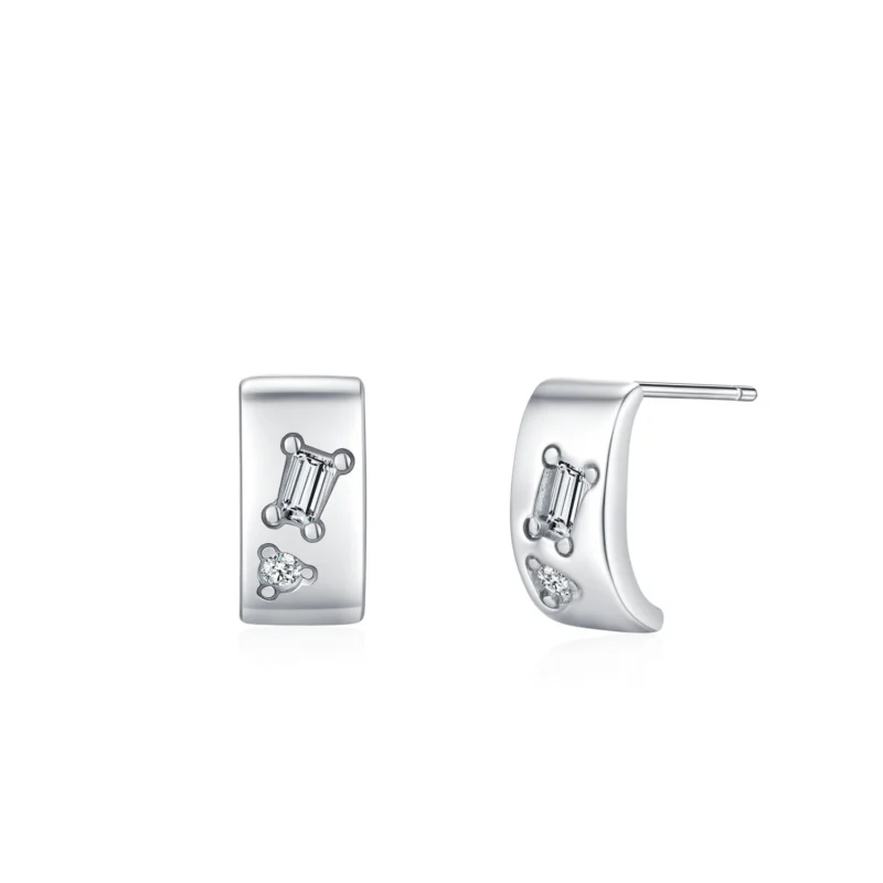 Curved Hoop Hip Hop Earrings 925 Sterling Silver