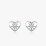 Romantic Heart Stud Earrings Zircon 925 Sterling Silver