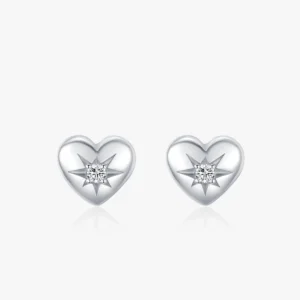 Romantic Heart Stud Earrings Zircon 925 Sterling Silver