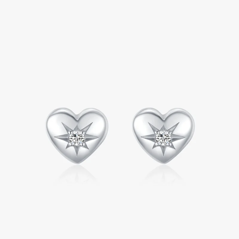 Romantic Heart Stud Earrings Zircon 925 Sterling Silver