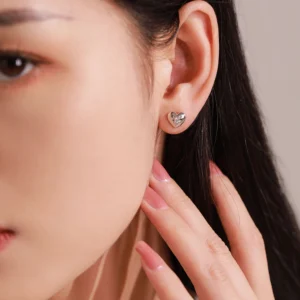 Romantic Heart Stud Earrings Zircon 925 Sterling Silver