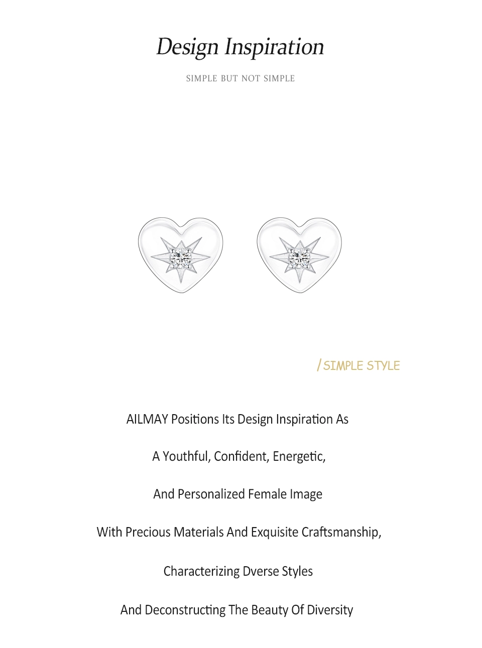 Romantic Heart Stud Earrings Zircon 925 Sterling Silver
