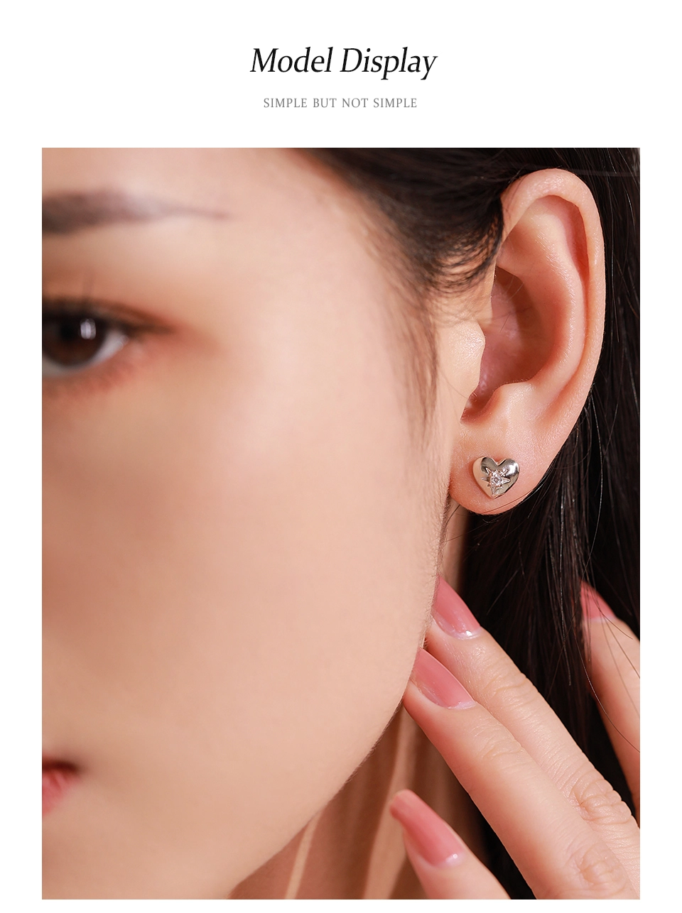 Romantic Heart Stud Earrings Zircon 925 Sterling Silver