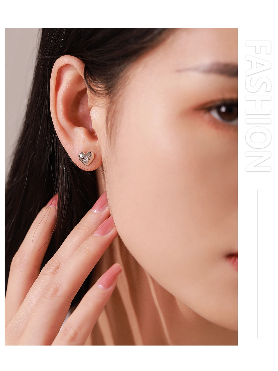 Romantic Heart Stud Earrings Zircon 925 Sterling Silver