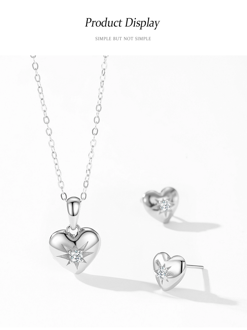 Romantic Heart Stud Earrings Zircon 925 Sterling Silver