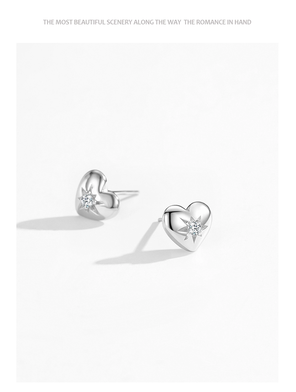 Romantic Heart Stud Earrings Zircon 925 Sterling Silver