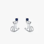 Cat Designed Stud Earrings Cute Pet Sterling Silver