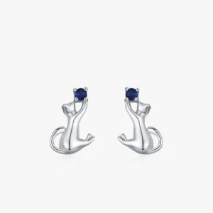 Cat Designed Stud Earrings Cute Pet Sterling Silver