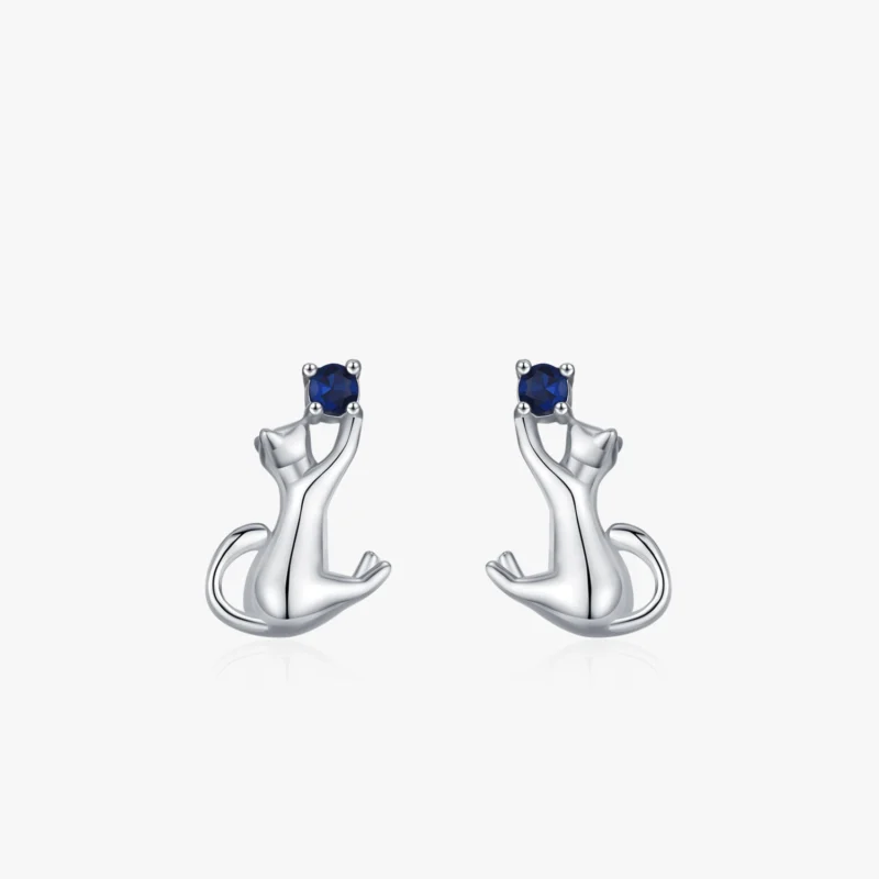 Cat Designed Stud Earrings Cute Pet Sterling Silver