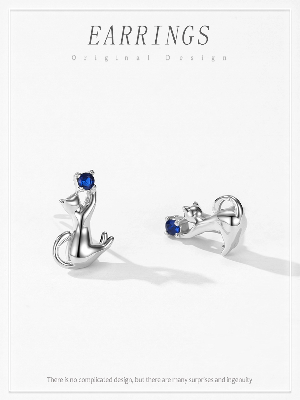 Cat Designed Stud Earrings Cute Pet Sterling Silver