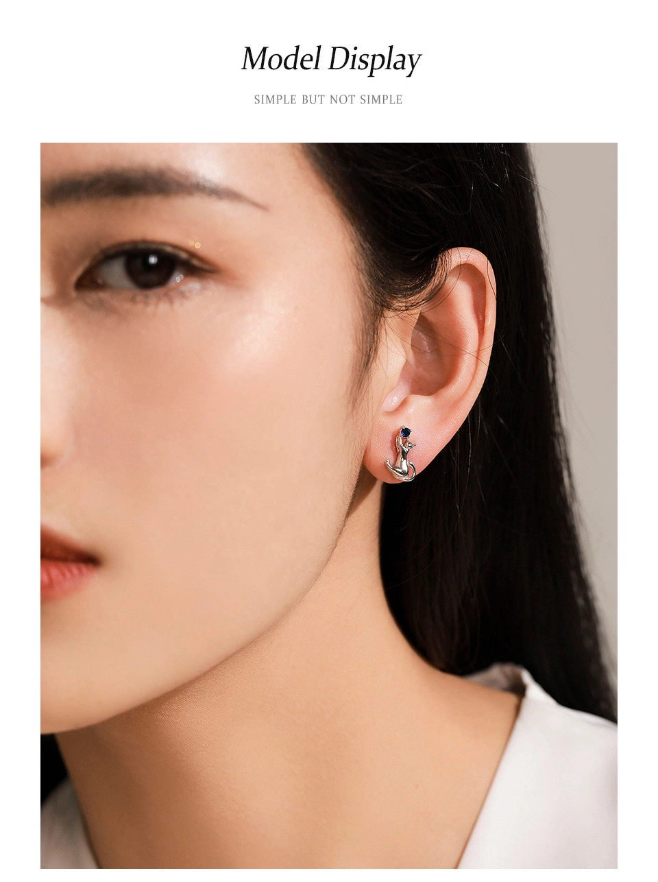 Cat Designed Stud Earrings Cute Pet Sterling Silver