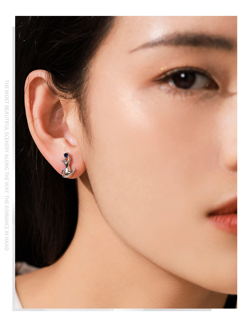 Cat Designed Stud Earrings Cute Pet Sterling Silver