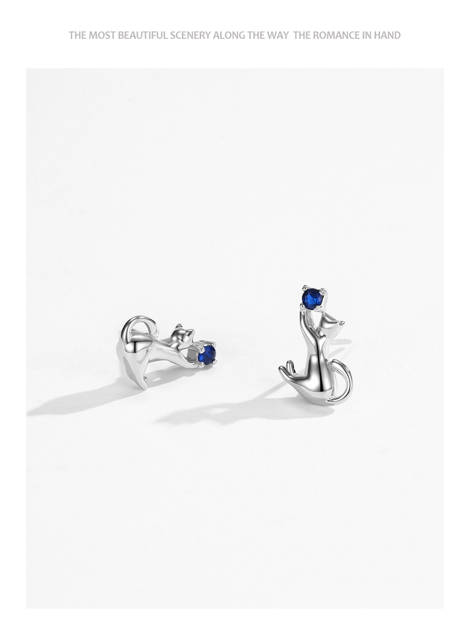 Cat Designed Stud Earrings Cute Pet Sterling Silver