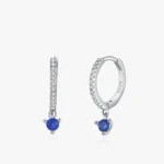 Blue Round Zircon Hoop Earrings 925 Sterling Silver