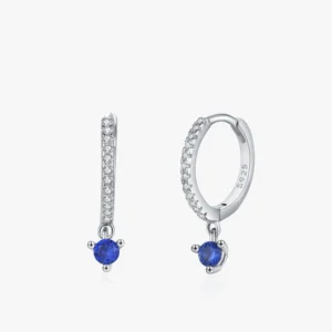Blue Round Zircon Hoop Earrings 925 Sterling Silver
