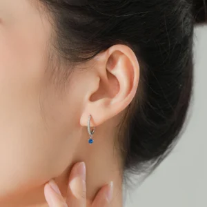 Blue Round Zircon Hoop Earrings 925 Sterling Silver
