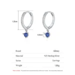 Blue Round Zircon Hoop Earrings 925 Sterling Silver