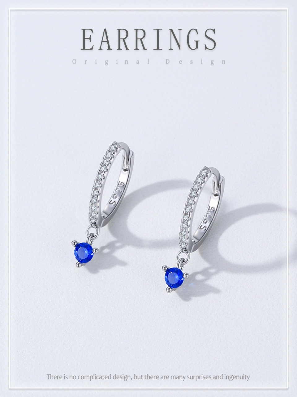 Blue Round Zircon Hoop Earrings 925 Sterling Silver