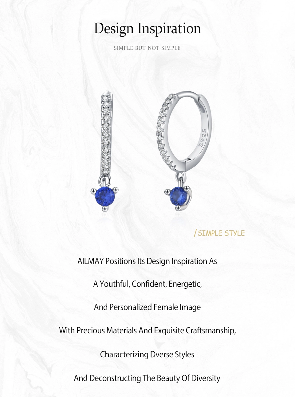 Blue Round Zircon Hoop Earrings 925 Sterling Silver