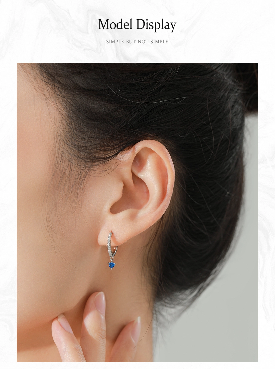 Blue Round Zircon Hoop Earrings 925 Sterling Silver
