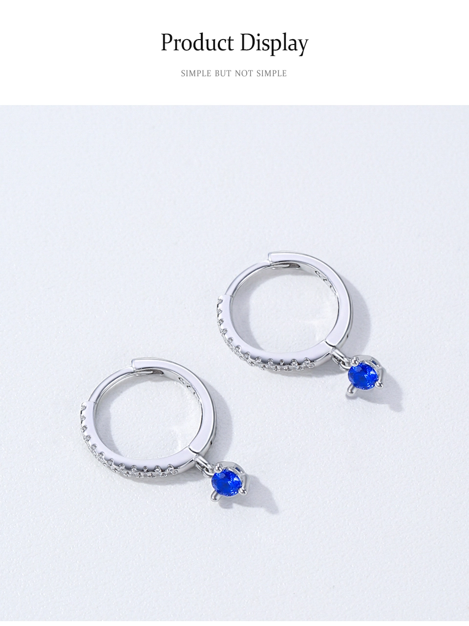 Blue Round Zircon Hoop Earrings 925 Sterling Silver