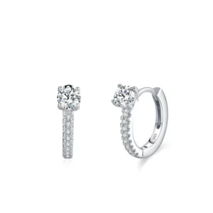 Classic Round Zircon Hoop Earrings 925 Sterling Silver