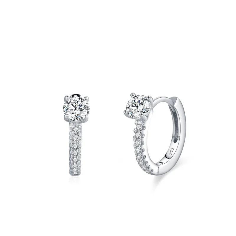 Classic Round Zircon Hoop Earrings 925 Sterling Silver