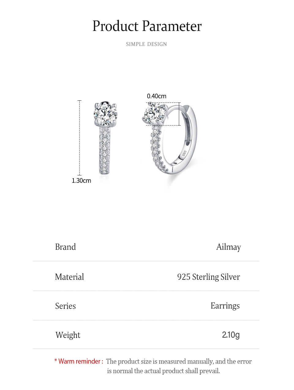 Classic Round Zircon Hoop Earrings 925 Sterling Silver