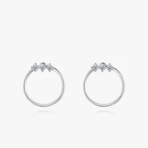Geometric Round Design CZ Stud Earrings Sterling Silver