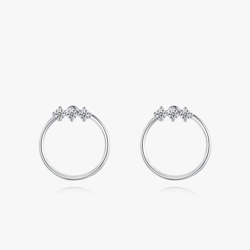 Geometric Round Design CZ Stud Earrings Sterling Silver