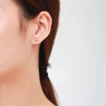 Geometric Round Design CZ Stud Earrings Sterling Silver