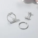 Geometric Round Design CZ Stud Earrings Sterling Silver