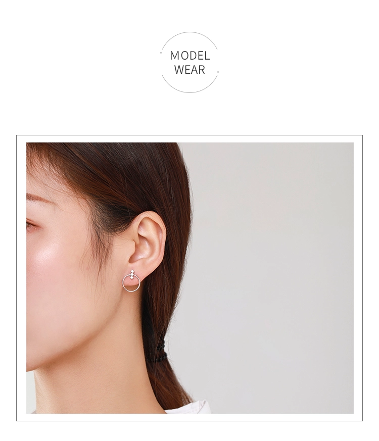 Geometric Round Design CZ Stud Earrings Sterling Silver